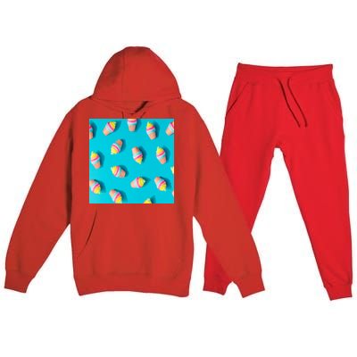 Colorful Ice Cream Pattern Premium Hooded Sweatsuit Set