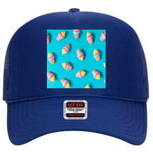 Colorful Ice Cream Pattern High Crown Mesh Back Trucker Hat