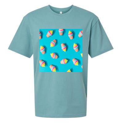 Colorful Ice Cream Pattern Sueded Cloud Jersey T-Shirt