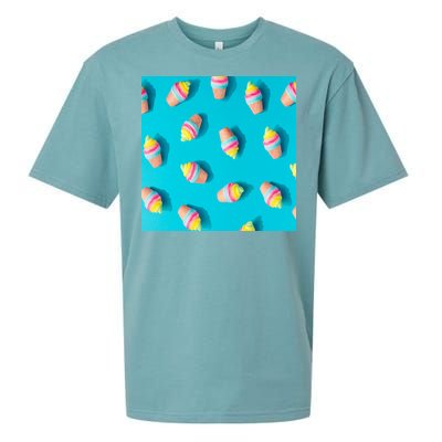 Colorful Ice Cream Pattern Sueded Cloud Jersey T-Shirt