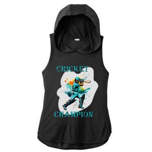 Cute Inspirational Cricket Sport Motif Cricket Champion Design Ladies PosiCharge Tri-Blend Wicking Draft Hoodie Tank