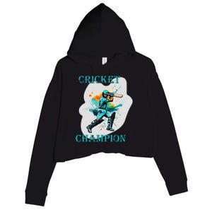 Cute Inspirational Cricket Sport Motif Cricket Champion Design Crop Fleece Hoodie