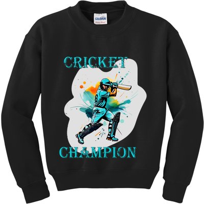 Cute Inspirational Cricket Sport Motif Cricket Champion Design Kids Sweatshirt