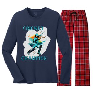 Cute Inspirational Cricket Sport Motif Cricket Champion Design Women's Long Sleeve Flannel Pajama Set 