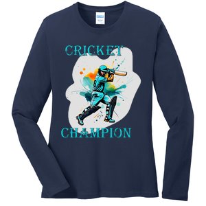 Cute Inspirational Cricket Sport Motif Cricket Champion Design Ladies Long Sleeve Shirt