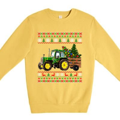 Christmas Is Coming Farmers Santa Claus Reindeer Tractor Cool Gift Premium Crewneck Sweatshirt