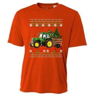 Christmas Is Coming Farmers Santa Claus Reindeer Tractor Cool Gift Cooling Performance Crew T-Shirt