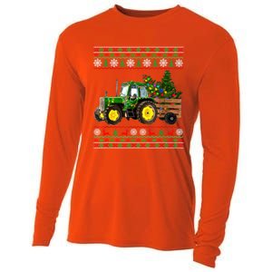 Christmas Is Coming Farmers Santa Claus Reindeer Tractor Cool Gift Cooling Performance Long Sleeve Crew