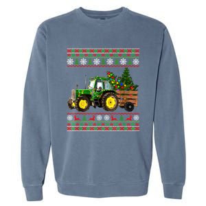 Christmas Is Coming Farmers Santa Claus Reindeer Tractor Cool Gift Garment-Dyed Sweatshirt