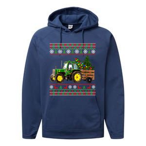 Christmas Is Coming Farmers Santa Claus Reindeer Tractor Cool Gift Performance Fleece Hoodie