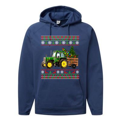 Christmas Is Coming Farmers Santa Claus Reindeer Tractor Cool Gift Performance Fleece Hoodie