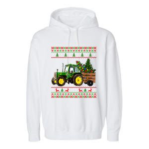 Christmas Is Coming Farmers Santa Claus Reindeer Tractor Cool Gift Garment-Dyed Fleece Hoodie