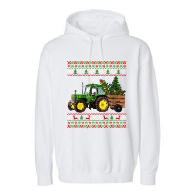 Christmas Is Coming Farmers Santa Claus Reindeer Tractor Cool Gift Garment-Dyed Fleece Hoodie