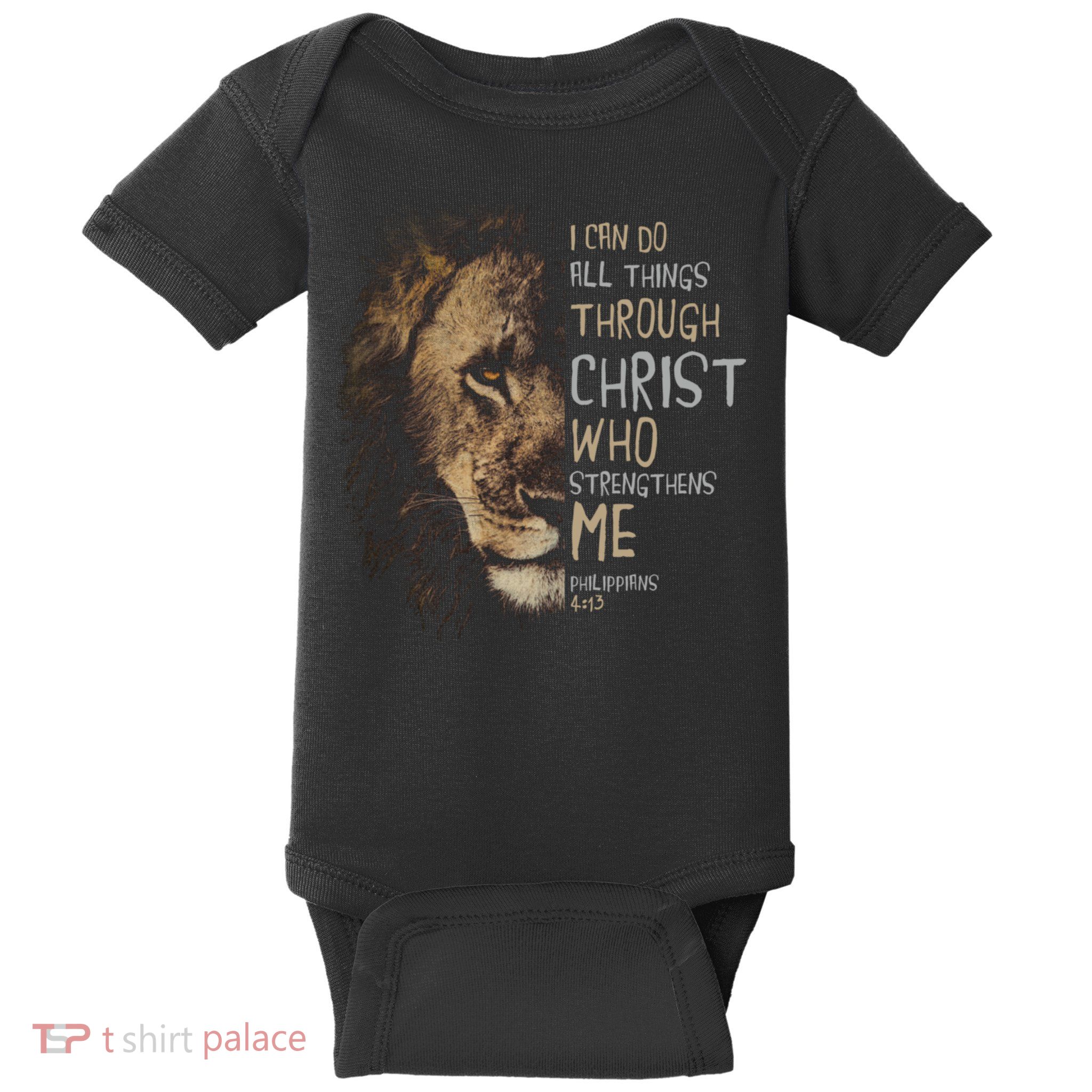 Christian I Can Do All Things Through Christ Lion Faith Baby Bodysuit