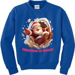 Christmas Is Coming Funny Santa Claus Is Coming To Town Art Gift Kids Sweatshirt