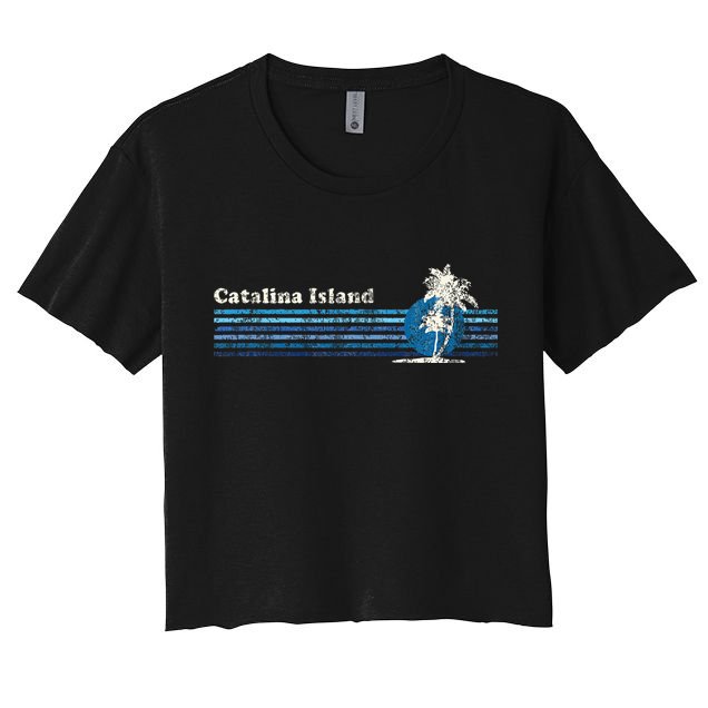 Catalina Island Ca Vintage 80s Palm Trees Sunset Women's Crop Top Tee