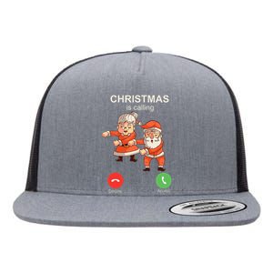 Christmas Is Calling Funny Dancing Santa Claus With Wife Flat Bill Trucker Hat