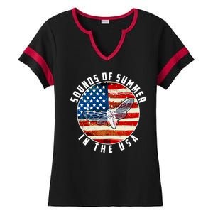 Cicadas Sounds Of Summer In The USA Flag Ladies Halftime Notch Neck Tee