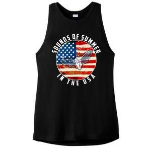 Cicadas Sounds Of Summer In The USA Flag Ladies PosiCharge Tri-Blend Wicking Tank