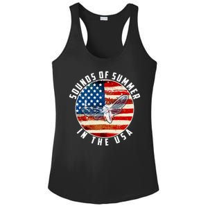 Cicadas Sounds Of Summer In The USA Flag Ladies PosiCharge Competitor Racerback Tank