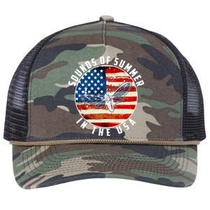 Cicadas Sounds Of Summer In The USA Flag Retro Rope Trucker Hat Cap