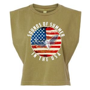 Cicadas Sounds Of Summer In The USA Flag Garment-Dyed Women's Muscle Tee