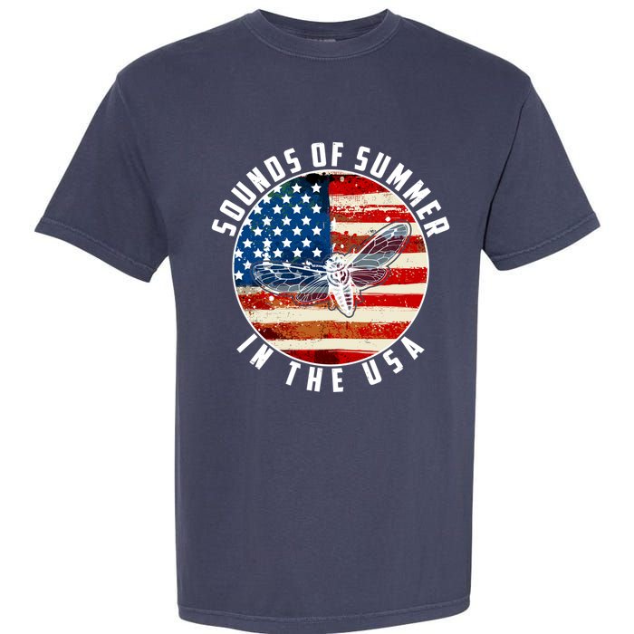 Cicadas Sounds Of Summer In The USA Flag Garment-Dyed Heavyweight T-Shirt
