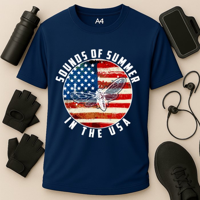 Cicadas Sounds Of Summer In The USA Flag Cooling Performance Crew T-Shirt