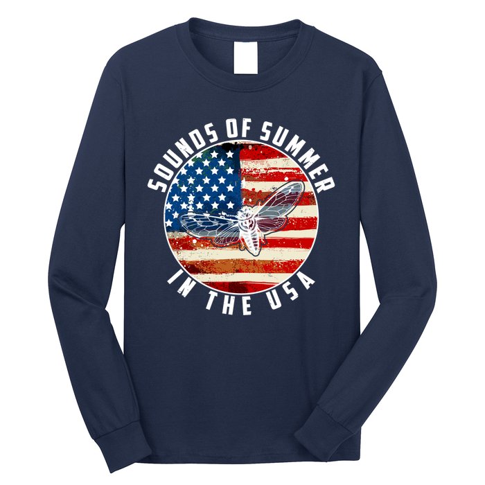 Cicadas Sounds Of Summer In The USA Flag Long Sleeve Shirt