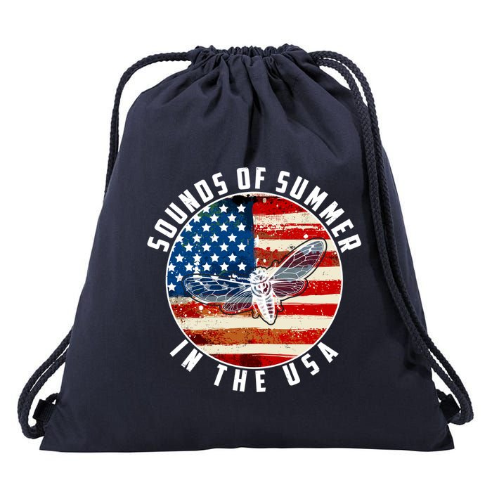 Cicadas Sounds Of Summer In The USA Flag Drawstring Bag