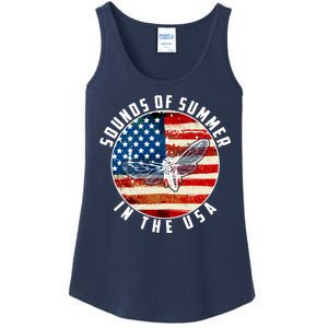 Cicadas Sounds Of Summer In The USA Flag Ladies Essential Tank