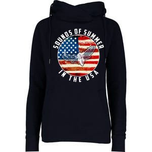 Cicadas Sounds Of Summer In The USA Flag Womens Funnel Neck Pullover Hood