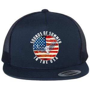 Cicadas Sounds Of Summer In The USA Flag Flat Bill Trucker Hat