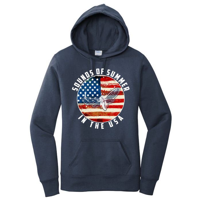 Cicadas Sounds Of Summer In The USA Flag Women's Pullover Hoodie