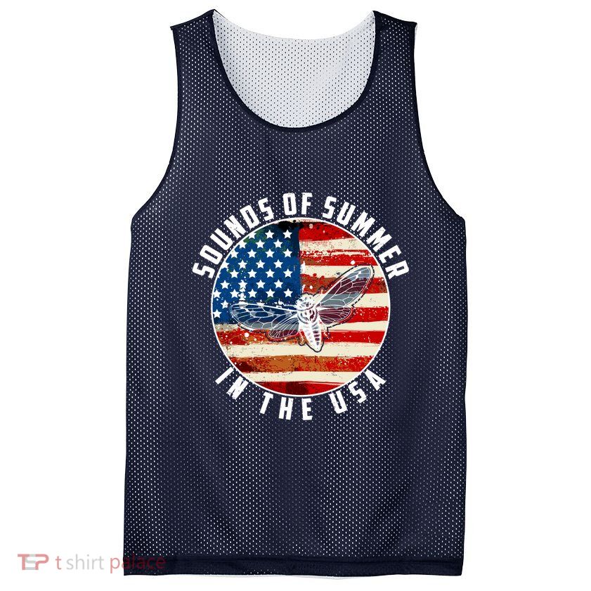 Cicadas Sounds Of Summer In The USA Flag Mesh Reversible Basketball Jersey Tank