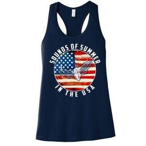 Cicadas Sounds Of Summer In The USA Flag Women's Racerback Tank