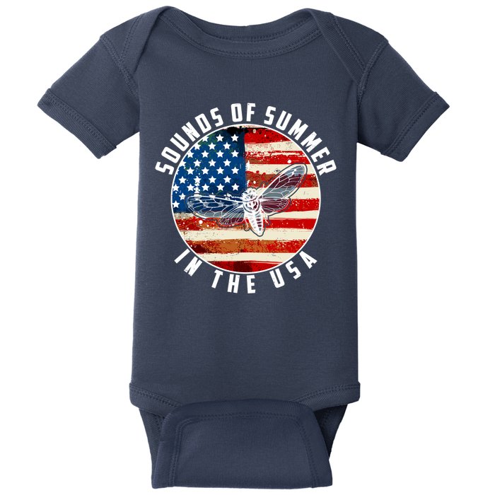 Cicadas Sounds Of Summer In The USA Flag Baby Bodysuit