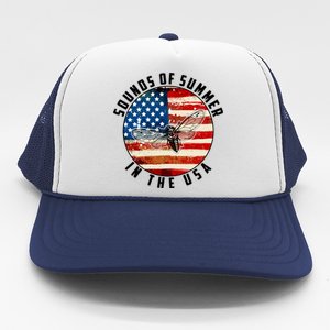 Cicadas Sounds Of Summer In The USA Flag Trucker Hat