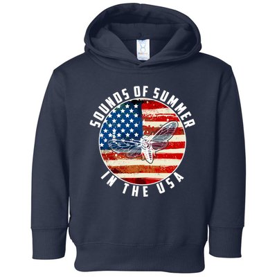 Cicadas Sounds Of Summer In The USA Flag Toddler Hoodie