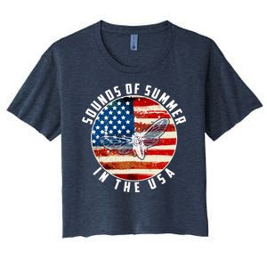 Cicadas Sounds Of Summer In The USA Flag Women's Crop Top Tee