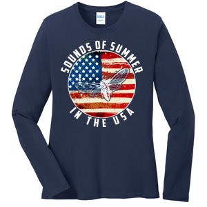 Cicadas Sounds Of Summer In The USA Flag Ladies Long Sleeve Shirt