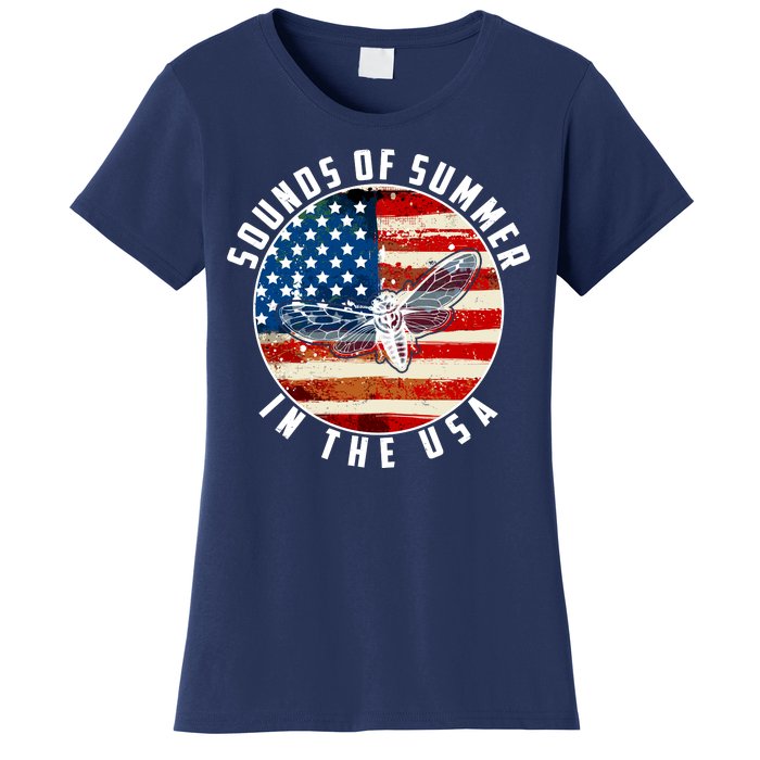 Cicadas Sounds Of Summer In The USA Flag Women's T-Shirt