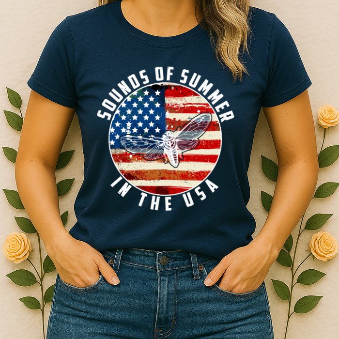 Cicadas Sounds Of Summer In The USA Flag Womens T-Shirt