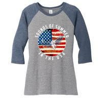 Cicadas Sounds Of Summer In The USA Flag Women's Tri-Blend 3/4-Sleeve Raglan Shirt