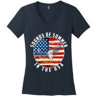 Cicadas Sounds Of Summer In The USA Flag Women's V-Neck T-Shirt