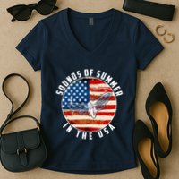 Cicadas Sounds Of Summer In The USA Flag Women's V-Neck T-Shirt