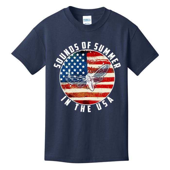 Cicadas Sounds Of Summer In The USA Flag Kids T-Shirt