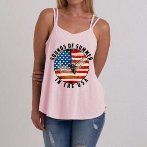 Cicadas Sounds Of Summer In The USA Flag Women's Strappy Tank