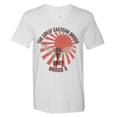 Cicadas The Great Eastern Brood X 2021 Vintage Japanese Sunburst V-Neck T-Shirt