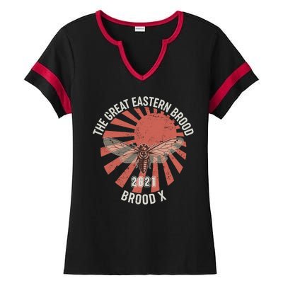 Cicadas The Great Eastern Brood X 2021 Vintage Japanese Sunburst Ladies Halftime Notch Neck Tee